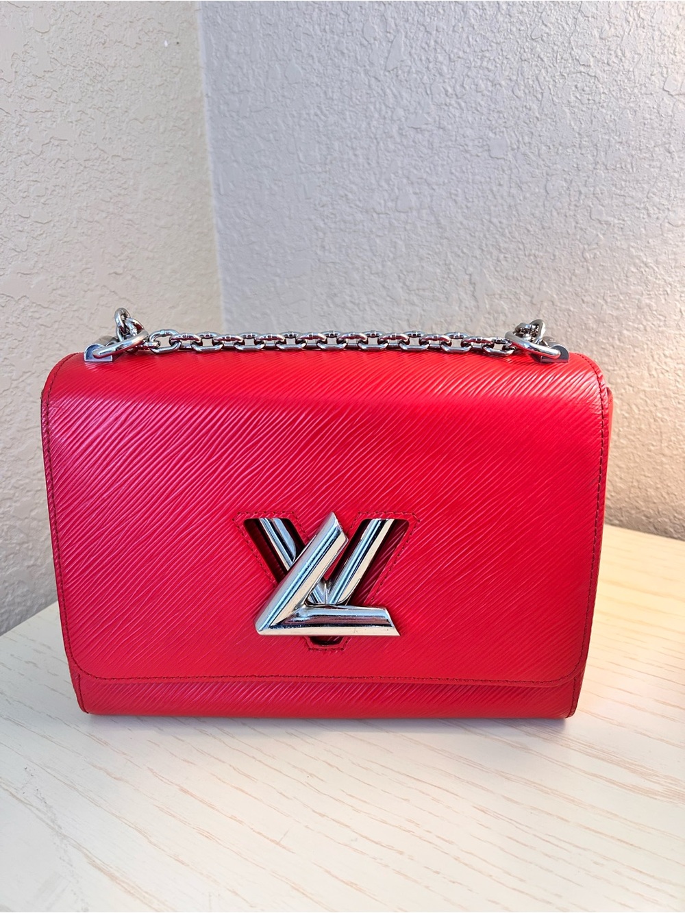 Authentic Louis Vuitton Red Epi Leather Twist MM Bag - Silver Hardware (COA)